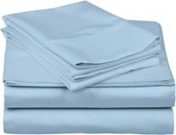 True Luxury 1000-Thread-Count 100% Egyptian Cotton Bed Sheets, 4-Pc Queen Light Blue Sheet Set, Single Ply Long-Staple Yarns, Sateen Weave, Fits Mattress Upto 18'' Deep Pocket