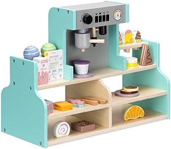 Navaris Caffetteria Giocattolo per Bambini - Set 1X Bancone 28X Giocattoli da Cucina Cibo caffè Gelato - Coffee House Gioco Legno - Bambini +18 Mesi - Giochi Montessori