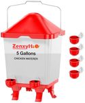 ZenxyHoC 5.0 Gallons Chicken Waterer Bucket with 4 Double-Layer Waterer Cups, Adjustable Heights and Anti Roost Cone