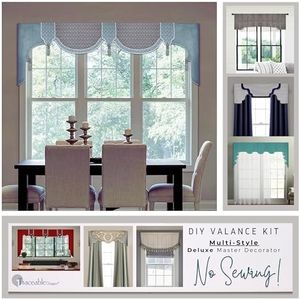 Traceable Designer Multi-Style Cornice Valance, Deluxe No-Sew Window Decorating Kit, Rod Pocket Curtain for Living Room, Bedroom, Dining Room