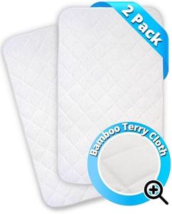 Waterproof Bassinet Mattress Protector 2 Pack (34"x20") - Ultra Soft Bamboo Surface Breathable - Bassinet Mattress Pad Cover - Compatible with Rectangle Bassinets Including Soobaby, TCbunny
