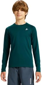 DEVOROPA Youth Boys Compression Thermal Shirts Long Sleeve Undershirt Fleece Baselayer Mock Top Teal S