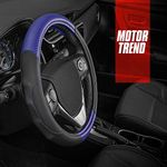 BDK SW-712-BL Motor Trend GripDrive Carbon Fiber and Leather Steering Wheel Cover – Universal Fit for 14.5"-15.5 Wheels, Blue