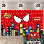 7x5ft Red Spider Web Supermen Photography Backdrop Children Super Heros City Theme Party Background kids Boys Birthday Decorations Supplies