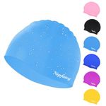 Nepfaivy Kids Swimming Cap Waterproof - 100% Silicone Swimming Hat Kids, Comfortable Anti Slip Boys and Girls Swimming Cap, Stretchable and Durable Swim Cap for Children 6-14 Years (Sky Blue)