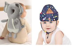 SHOPTOSHOP Baby Safety Helmet Infant Toddler Helmet,No Bump Safety Head Cushion Bumper Bonnet Adjustable Protective Cap Child Safety Hat Running Walking (Combo-Rocket-Blue_Grey-Bag-Support)