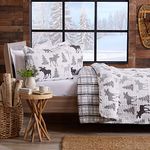 Lodge Bedspread King/Cal King Size Quilt with 2 Shams. Cabin 3-Piece Reversible All Season Quilt Set. Rustic Quilt Coverlet Bed Set. Wilderness Collection (Moose - Grey)