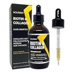 Nouriba Biotin & Collagen Hair Growth Serum - Stimulate Hair Regrowth, Strengthen Follicles, Promote Fuller & Thicker Hair - Topical Formula for Men & Women - 2.0 fl oz