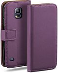 MoEx Flip Case for Samsung Galaxy S5 / S5 Neo, Mobile Phone Case with Card Slot, 360-Degree Flip Case, Book Cover, Vegan Leather, Indigo-Violet