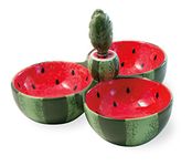 Boston International Ceramic Tri Dish and Spreader, Watermelon