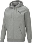 PUMA Men's Essential Small Logo Full Zip Fleece Hoodie, Medium Gray Heather/Cat, S