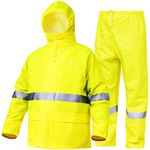 Rain Gear Rain Suit for Men Women Heavy Duty Waterproof Waterproof Reflective High Visibility (Jacket/ Pants) (Fluorescent,Large)