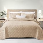 Exclusivo Mezcla Soft Quilt Set Twin Size, 2 Pieces Lightweight Quilts Brich Beige Bedspreads Coverlets Bedding Set for All Seasons, Grid Pattern