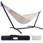 Hammock with Stand, Ohuhu Double Hammock with Space Saving Steel Stand & Pillow 2 Person Hammocks with Portable Carrying Bag for Camping Garden Patio Indoor Use Gift for Birthday, Beige