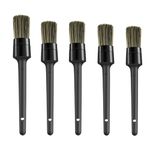 5 Pcs Car Detail Brush Boars Hair Car Detailing Brushes Set for Cleaning Wheels Engine Air Vents Interior Emblems, Black