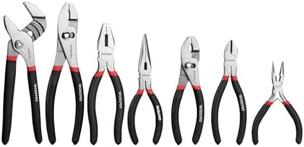 WORKPRO 7-piece Pliers Set with Groove Joint, Long Nose, Slip Joint, Linesman, and Diagonal Pliers for DIY & Home Use, Black