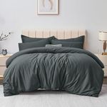 Aisbo Double Duvet Covers Set Dark Grey - 3Pcs Bedding Set Double Bed Soft Brushed Microfiber Quilt Cover with 2 Pillowcases