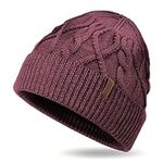 OUTDOOR SHAPING Merino Wool Beanie, Unisex Cable Knit Hat, Daily Rib Cuff Beanie, Warm Winter Cap, Burgundy, One size