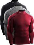 Neleus Men's 3 Pack Compression Long Sleeve Shirts,5059,Black/Red/Grey,US S,EU M