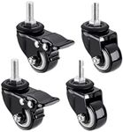 Heavy Duty Castor Wheels | 4-Pack, Swivel with M10 Bolt Caster Wheels with Brakes, Noiseless PU Castors | 2" 50MM Casters for Furniture, Workbench, Trolley (2PC Swivel 2PC Brake)