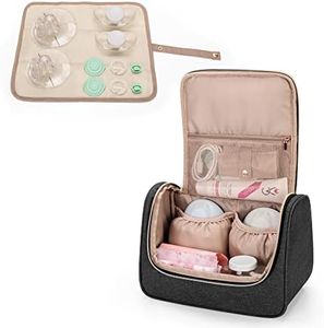 LUXJA Wearable Breast Pump Bag (with a Waterproof Mat) Compatible with Momcozy, Willow and Elvie Breast Pump, Carrying Case for Wearable Breast Pump and Extra Parts (Patent Pending), Black