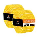 50 ft Twisted Polypropylene Rope - 1/4" - Yellow Floating Poly Pro Cord - Resistant to Oil, Moisture Marine Growth and Chemicals - Reduced Slip, Easy Knot, Flexible - by Xpose Safety