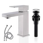 KENES Single Handle Bathroom Sink Faucet, Brushed Nickel Faucet for Bathroom Sink, with Pop Up Drain Stopper & Water Supply Hoses KE-9031