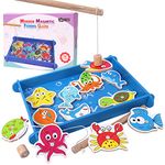 Toyshine Wooden Magnetic Fishing Game Toy With 12 Pcs - Multicolour - Kids