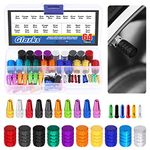 Glarks 64Pcs Bicycle Valve Cap Tire Valve Stem Cap and Bike Cable End Cap Assortment Kit, 3 Sizes Multi Color Valve Adapter Cap and Bicycle Brake Cable End Crimp for American/French Style, Dust Cover