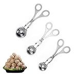 SINGOMON 3 Sizes Stainless Steel Meat Ballers with Anti-Slip Handles None-Stick Meat Baller Tongs Meatball Scoop Ball Makers Cake Pops Meatball Maker Ice Tongs Cookie Dough Scoops for Kitchen Tools