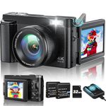 Digital Camera 4K 48MP Autofocus Vlogging Camera with 3 Inch 180° Flip LCD Screen,16X Digital Zoom with Flash, Rechargeable Compact Camera with 32G Card for Beginners (Black)