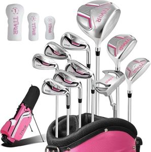 Golf Clubs for Women Left Handed Complete 14-Piece Set with Driver Fairway Hybrid Irons Putter Stand Bag & 3 Headcovers - Beginner Womens Golf Set Pink