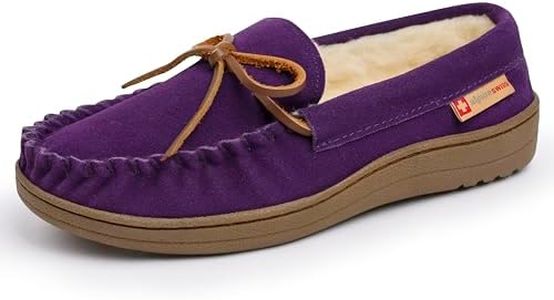 Alpine Swiss Sabine Womens Moccasin Slippers Genuine Suede House Shoe Memory Foam Insole Plush Faux Shearling Fur Indoor Outdoor Anti-Slip Rubber Sole PRP 7