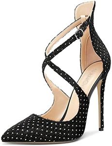 NobleOnly Femme Escarpins Bride Cheville Fermée Boucle Aiguille Talon 12CM High Heels Noir Bling Chaussures EU37