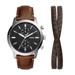 Fossil Watch for Men Townsman, Quartz Movement, 44 mm Brown Stainless Steel Case with a Pro-Planet Leather Strap, FS5967SET