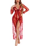 Avidlove Women Lingerie Robe Lace Kimono Sexy Babydoll Lingerie Wine Red, Medium