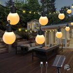 Tacobey Solar String Lights Outdoor Garden - 32.8Ft/10m 100 LED Solar Christmas Fairy Lights with 20 Shatterproof G40 Blubs, USB Charging, 8 Modes Waterproof Lights, Garden Decor - Warm White