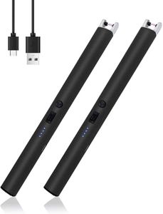 Ronluuu 2 PCS Candle Lighter, Windproof Flameless Electric Lighter with LED Power Display ＆ Safety Switch, Upgraded Plasma USB Rechargeable Lighter for Birthday Camping BBQ (Black)