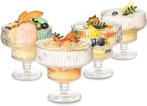 Red-Rubby Ice Cream Sundae Glass Bowl Set of 6, Clear Stripes Footed Dessert Bowls, Glass Dessert Cups Perfect for Sundae, Ice Cream, Fruit, Salad, Cocktail, Trifle 300ml (6)