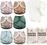 Mama Koala Reusable Adjustable Cloth Diaper Covers Size S, with 6pcs 5-Layer natural(No Microfiber) Inserts, and 2 Rolls Natural Liners
