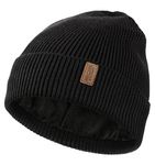 Beanie for Men, Stretchy Soft Cuffed Wooly Beanie with Thick Warm Lining, Unisex Classic Winter Hat, Gifts for Women/Men/Her/Him/Dad (Black)