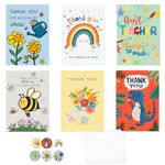 AhfuLife Teacher Thank You Cards Multipack, Thank You Teacher Greeting Cards for Teacher Teaching Assistant Nursery, 6 Styles Teacher Cards with 6 Envelopes and 6 Stickers for Teacher Leaving Gift