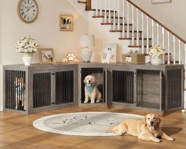 AMERLIFE 128" Extra Large Dog Crate Furniture, 3-in-1 Corner Dog Kennel