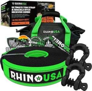 Rhino USA Combo D Ring Shackles & 30' Tow Strap (41,850lb Break Strength) - Shackle for Vehicle Recovery, Hauling, Stump Removal & Much More - Best Offroad Towing Accessory for Jeeps & Trucks!.