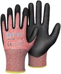 KAYGO Cut Resistant Gloves - Nitrile Micro-Foam Coated, Puncture Proof Safety Gloves for Work, Gardening, and Construction with Enhanced Grip | ANSI Cut Level A3 | KG21NB (Size L, 2 Pairs, Red)