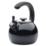 Circulon Enamel On Steel Whistling Tea Kettle | Hot Water Kettle with Heat-Resistant Phenolic Grip, 1.9 Liters | Gas stovetop and Induction Compatible, Black