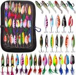Fishing Lures Spinner Kits Waterproof Carry Bags Treble Fishing Hooks Spinnerbait Metal Spoons Lure Trout Bass Salmon Walleye Spinner Baits Lead Fishing Soft Lures for Saltwater Freshwater(33pcs with Carry Bag)