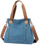 Women Canvas Handbag Shoulder bags Casual Multi-Pocket Top Handle Tote Crossbody Shopping Bags Blue