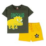 ARIEL Baby Boys & Baby Girls Cotton Printed Round Neck Half Sleeve T-Shirt & Short Trendy Summer Clothing Sets(AR-BHALFSS-NB-Green-Rhino_Multicolor_New Born)