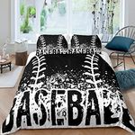 Erosebridal Baseball Duvet Cover Queen Size Sports Theme Bedding Set Kids Teens Boys Modern Comforter Cover with Zipper,Decoration 3 Pcs Bedding Set (1 Duvet Cover 2 Pillow Cases) Black White